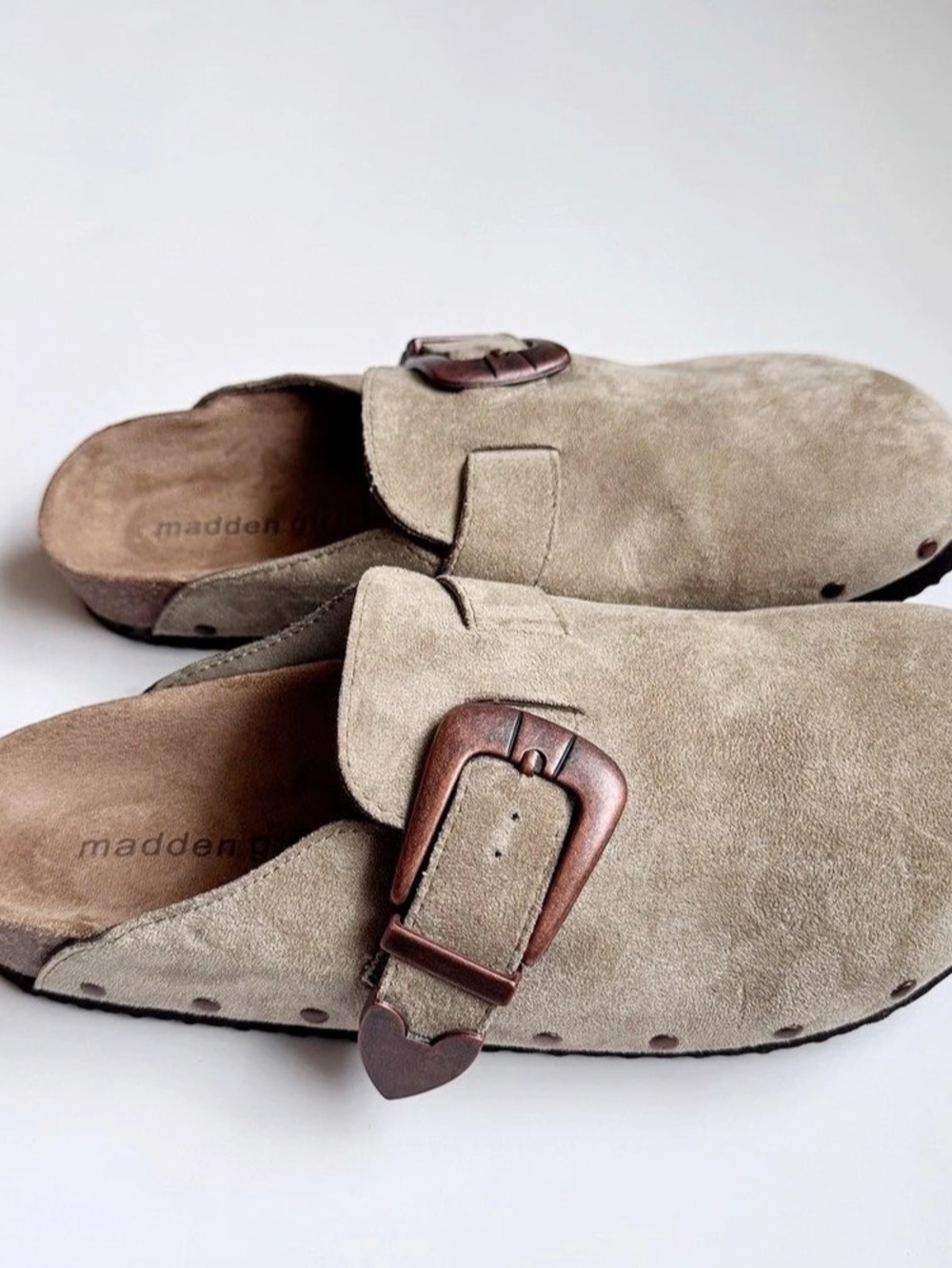 Madden Girl Prim Clog Faux Suede Buckle Clogs in Brown Size 8.5